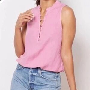 Cloth & Stone Half Placket Linen Blend Tank Top Vintage Berry Pink Small